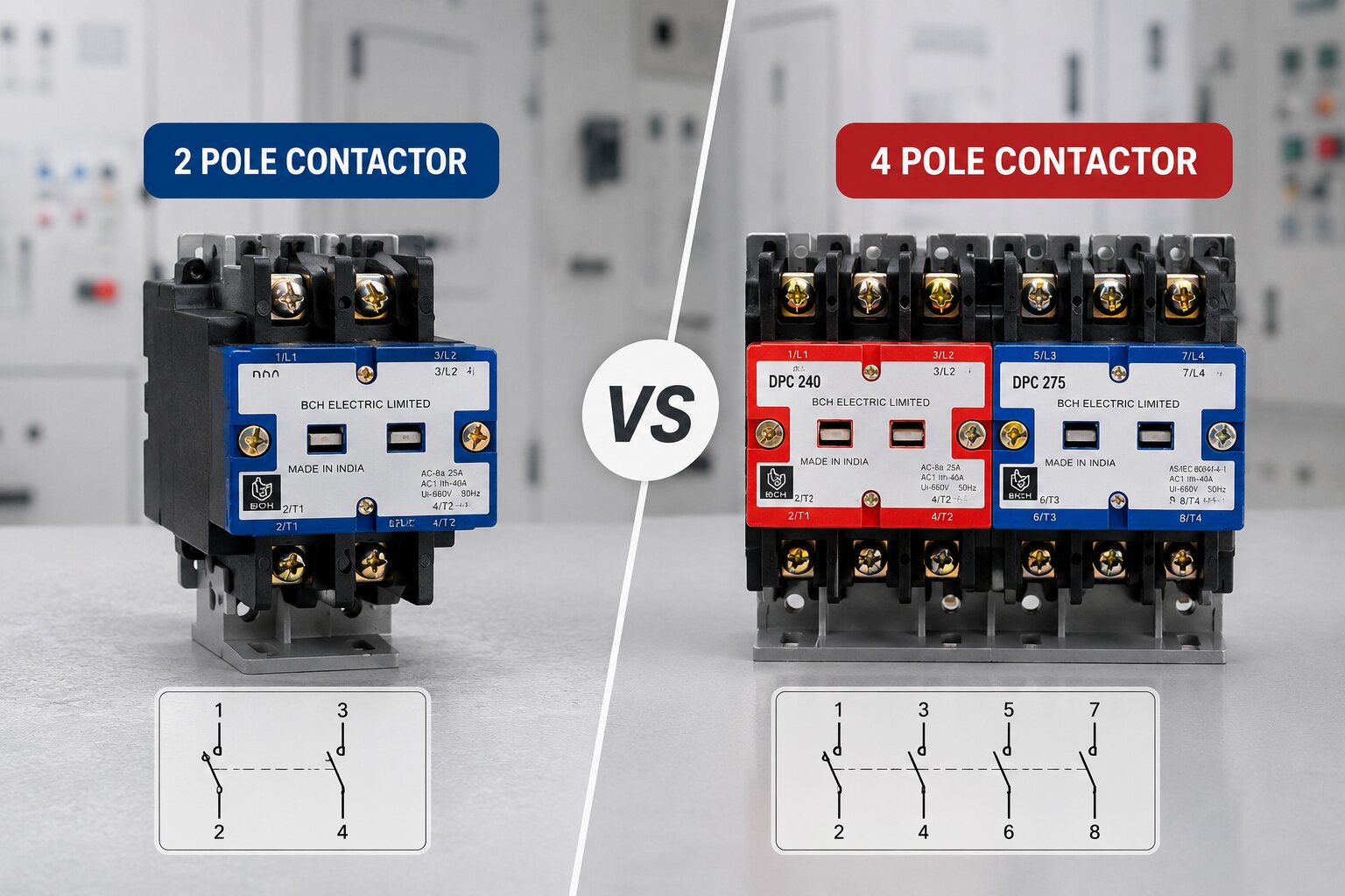 2 pole contactor vs 4 pole contactor key differences | BCH Electric